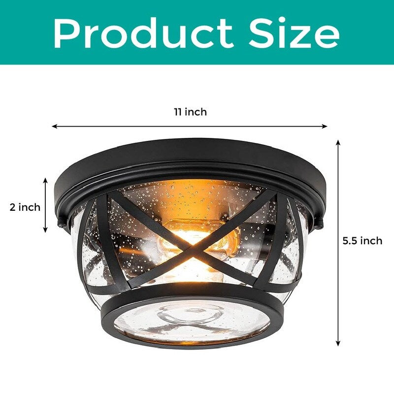 2-Light light fixture black flush mount light glass, metal ceiling light