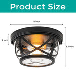2-Light light fixture black flush mount light glass, metal ceiling light