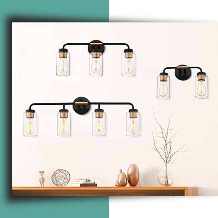 2-Light lighting fixtures Metal bathroom wall sconce lights Black and Gold wall light