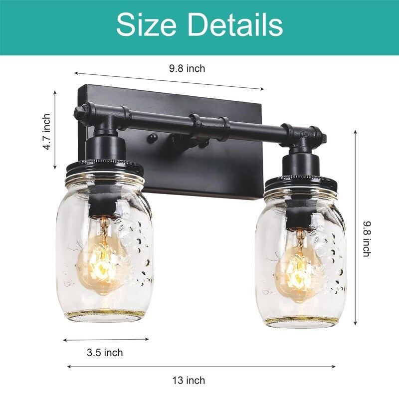 2 Lights vanity lights black wall light glass, iron sconce light