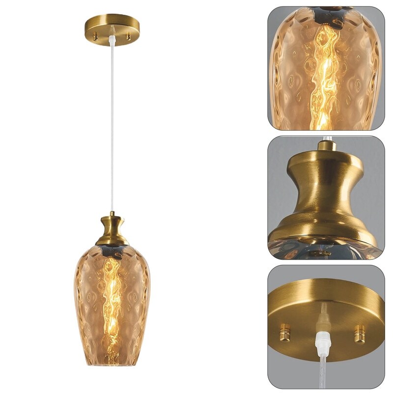 2 Pack light fixture gold and amber hanging lights glass, metal pendant lights