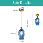 2 Pack light fixture gold and blue hanging lights glass, metal pendant lights