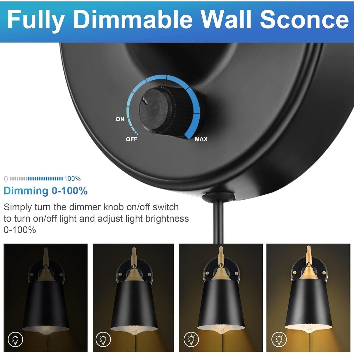 2 Pack sconce light black, gold and white wall light brass mount light