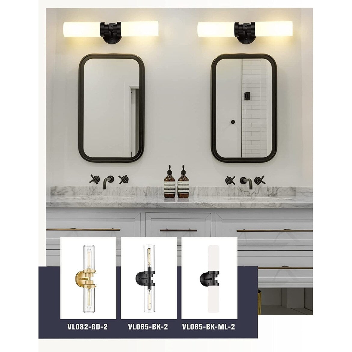 2 light black vanity wall light modern wall sconces with milk glass shade