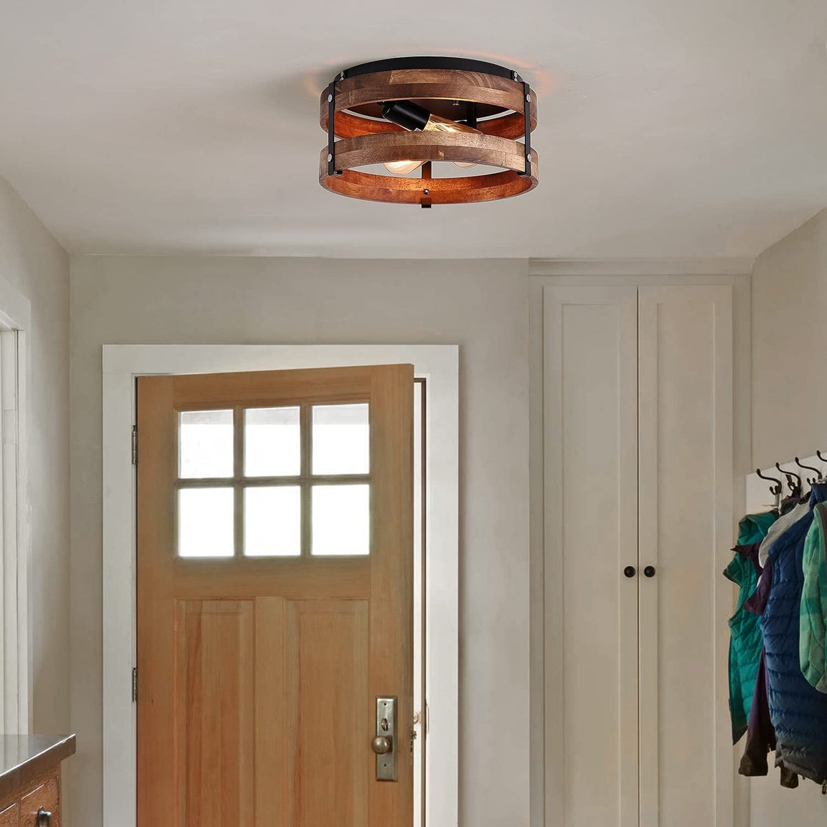 Rust Ceiling Light 2 light rust flush mount ceiling light fixture wood ceiling lamp round ...