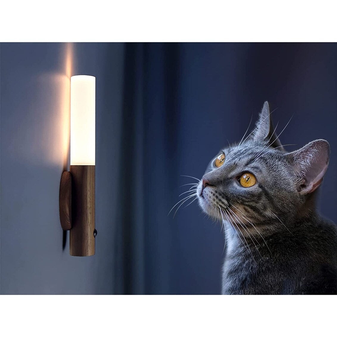 2 pack motion sensor night wall light fixture rechargeable LED lamp wooden wall sconce