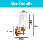 Cylinder shade vanity light fixtures metal glass wall light brass gold wall sconce