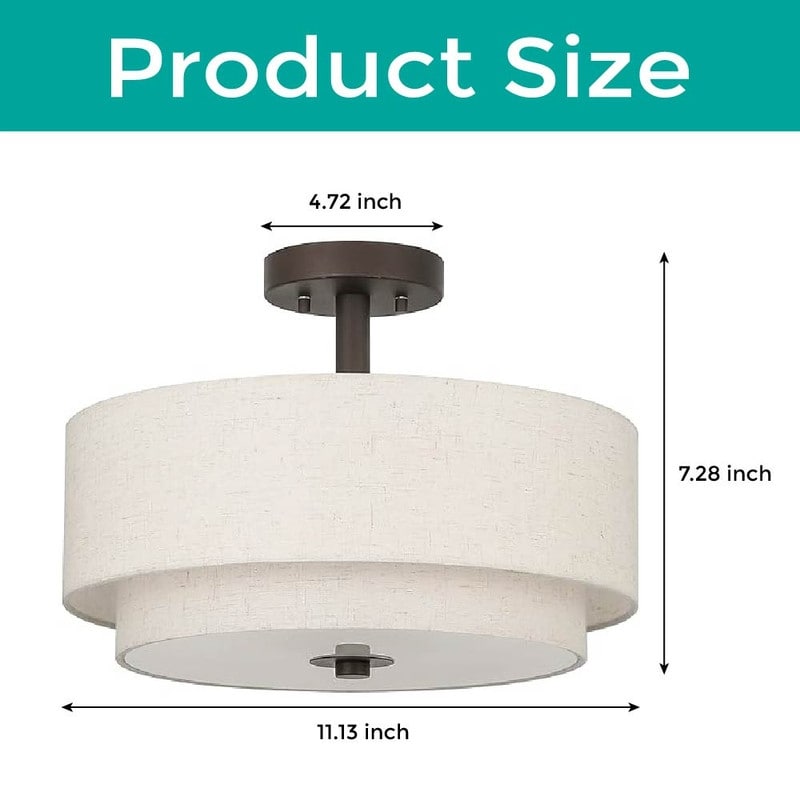 3 Light fixture dark bronze ceiling lighting  fabric ,glass and iron flush mount light