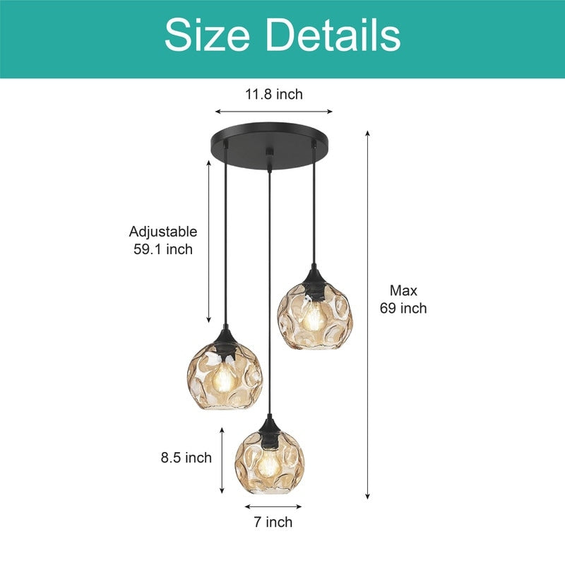 3-Light pendant light black and gold hanging lights glass, metal dining lights
