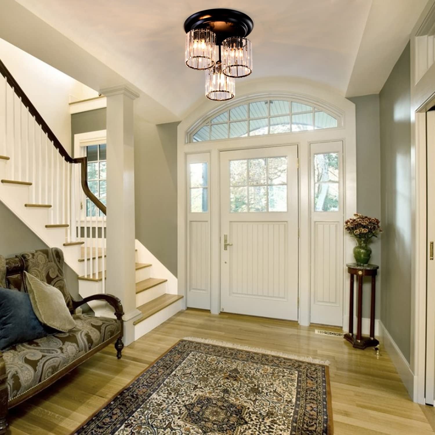 3 light crystal semi flush mount ceiling light black industrial crystal close to ceiling lamp