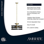 3 light medium pendant light cage pendant light fixture black drum and gold finish hanging light