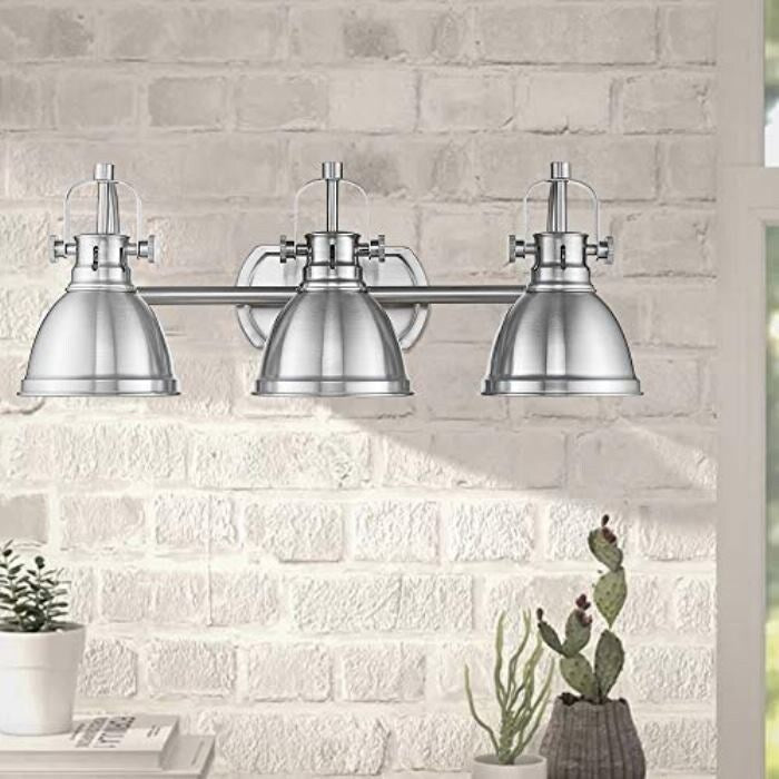 3 light vanity nickel wall light fixture with metal shade