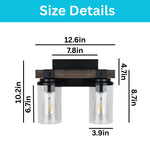 2 Light vanity light and mirror wood wall sconce glass, iron, wood wall light