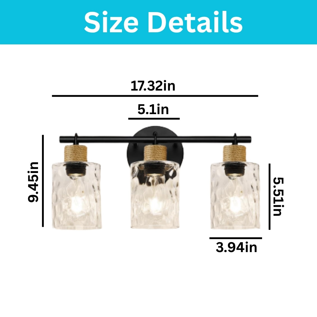 3 Light light fixtures matte black vanity light and mirror glass, meta ...