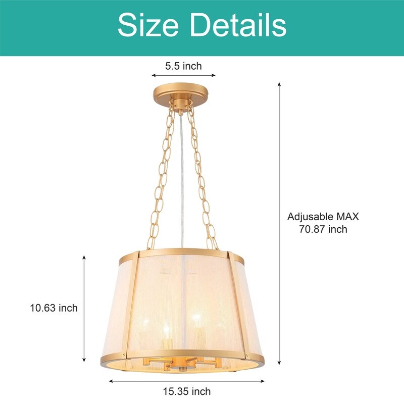 4-Light kitchen light gold and white light fixture metal, fabric pendant light