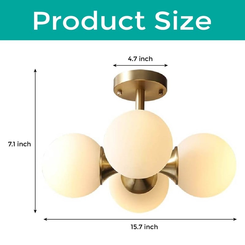 4-Light light fixture antique brass flush mount light glass, metal ceiling light