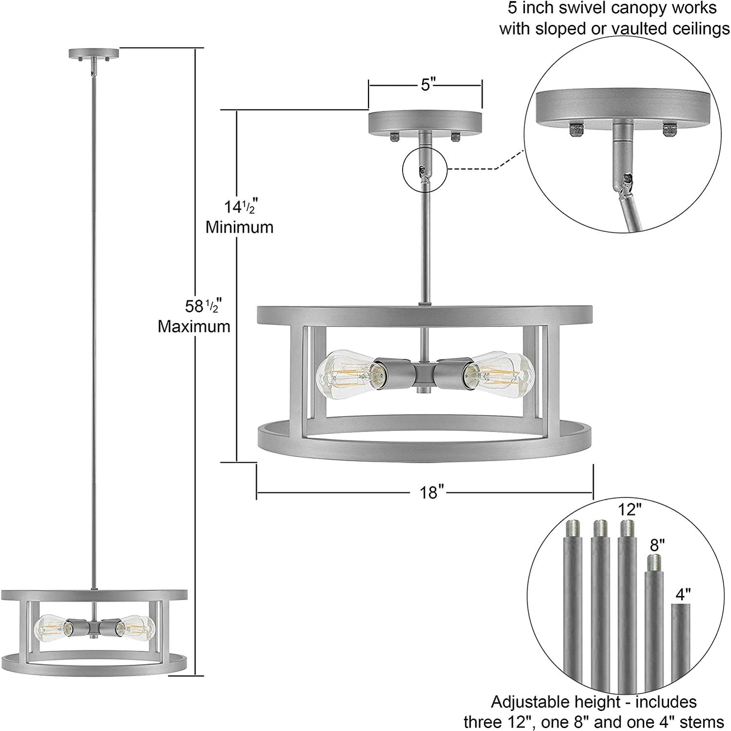 4 light drum chandelier industrial silver hanging light semi flush mount ceiling light fixture