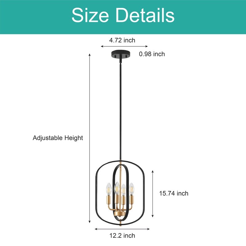 4 light farmhouse light fixtures black, gold kitchen light metal pendant light