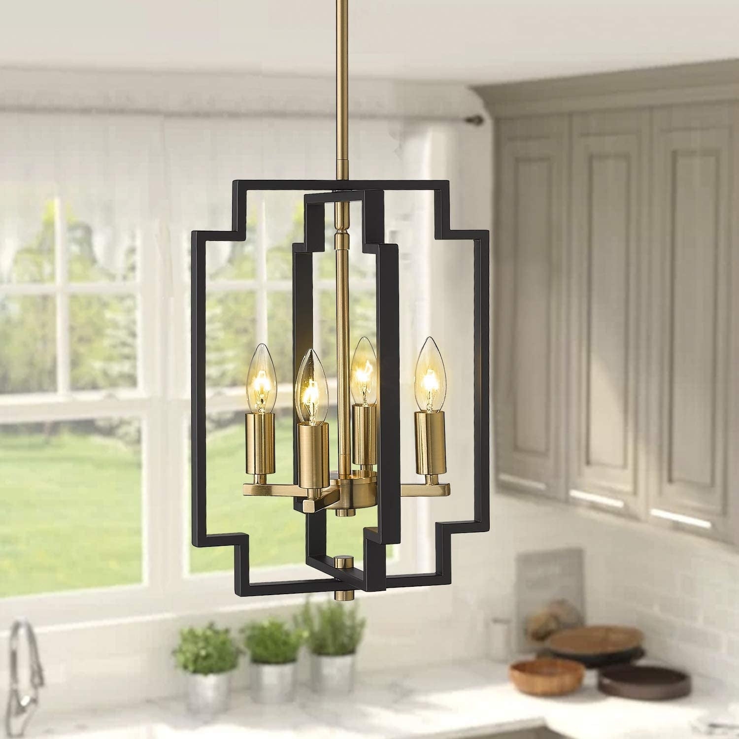 4 light vintage lantern chandelier farmhouse dining hanging light black and gold pendant light fixture