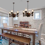 4 light wood chandelier with clear glass shade