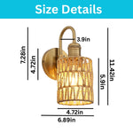 1 Light wall sconces gold wall lighting metal, rattan wall light fixture