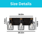 3-Light bathroom lighting metal wood wall mount lamp black vanity lights