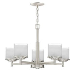 5 light frosted glass chandelier with nickel finish