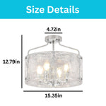 4-Light bulbs light glass metal semi flush mount silver brushed nickel ceiling light
