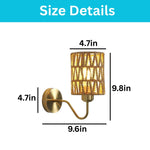 2 Pack bulb light gold light fixtures metal, rattan wall light