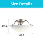 3-light ceiling lamp fixture metal glass semi-flush mount nickel light bulb