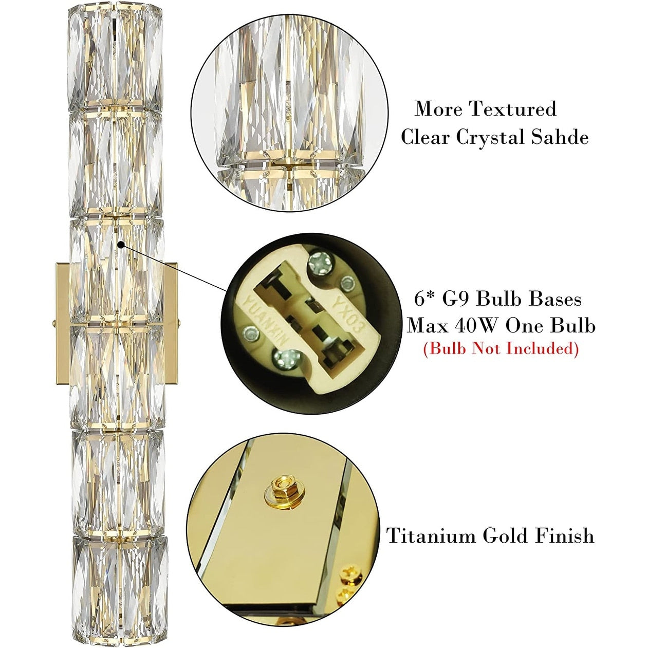 6 light modern wall light crystal mounted wall sconce with gold finish