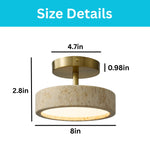 8-inch led light metal travertine flush mount light gold yellow light fixture