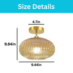 1-light ceiling light metal glass light fixtures amber gold semi flush mount