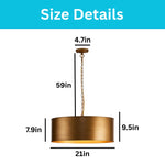 4-Light drum chandelier metal pendant light bronze gold hanging fixture