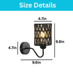 2 Pack bulb light black wall sconce metal, rattan wall light
