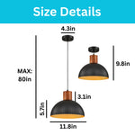 12 inch dining room metal wood overhead lighting black gold lnner dome hanging lamp