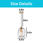 Hand blown glass pendant light metal modern industrial clear gold ceiling fixture