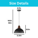 11.8 inch dining room iron wood overhead lighting black dome hanging lamp