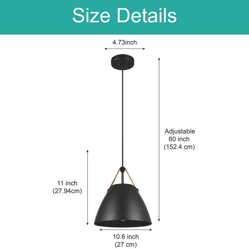 Adjustable height hanging lights matte black island lights leather strap,metal pendant light