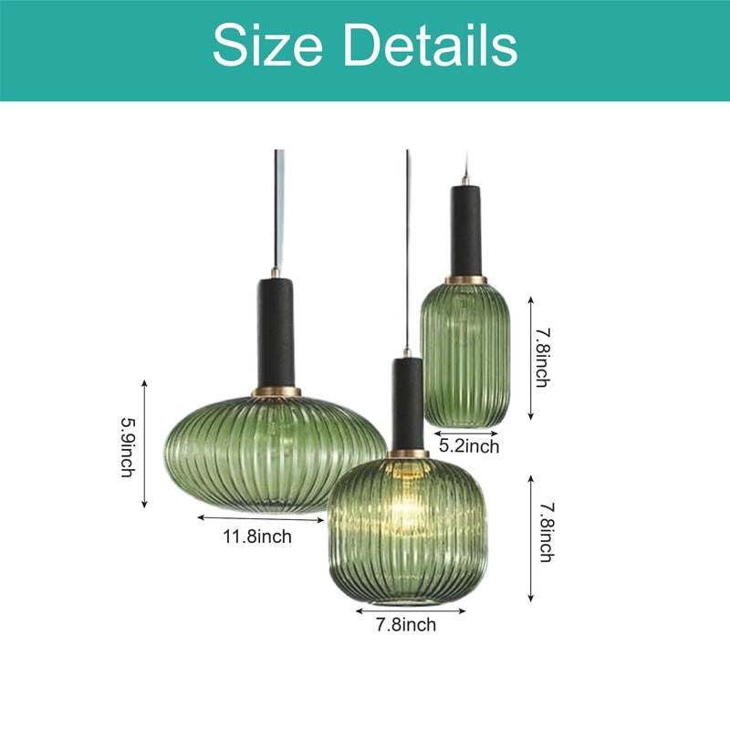 Adjustable height pendant light green hanging lights glass, metal kitchen island lights