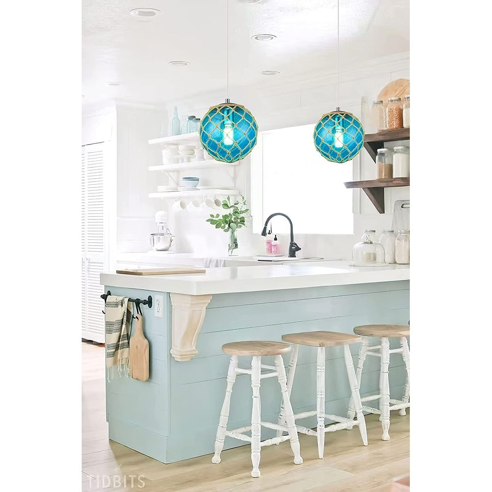 Blue globe pendant light coastal nautical hanging pendant lights