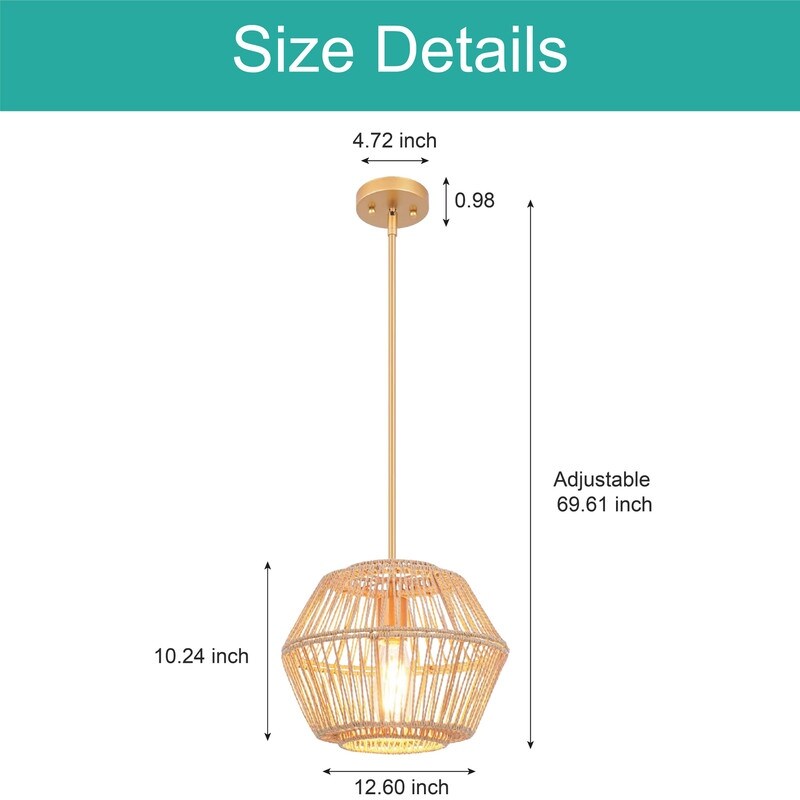 Bohemian pendant light brown island lights metal, handmade woven light fixture
