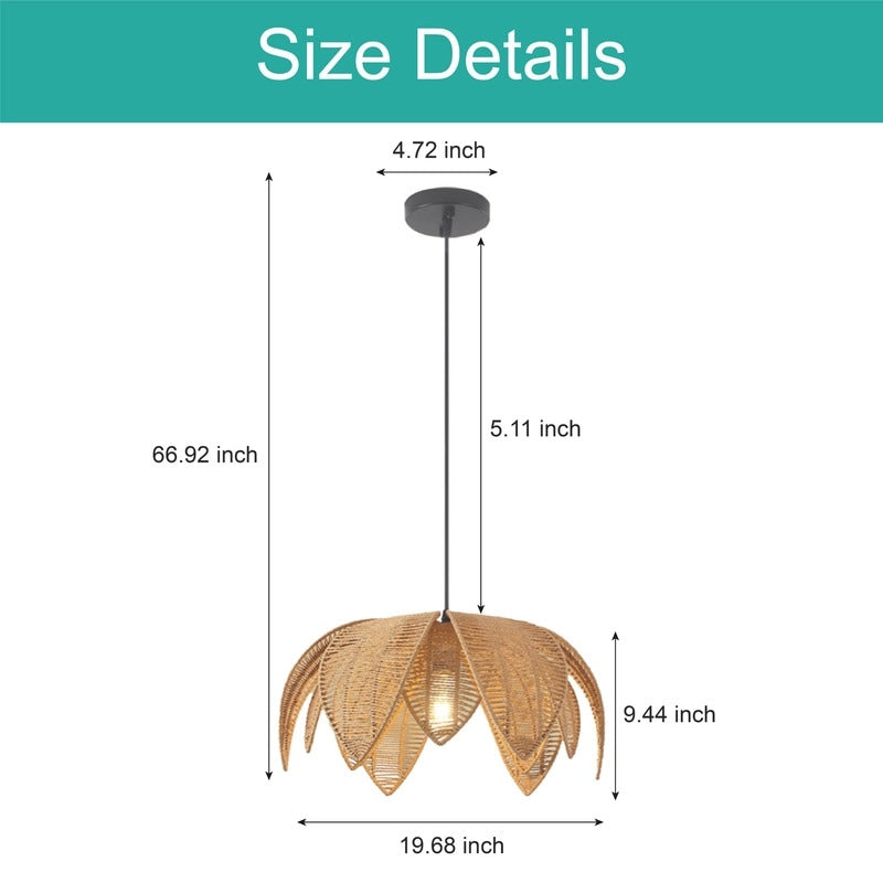 Boho hanging light woven rattan dining lights metal pendant light