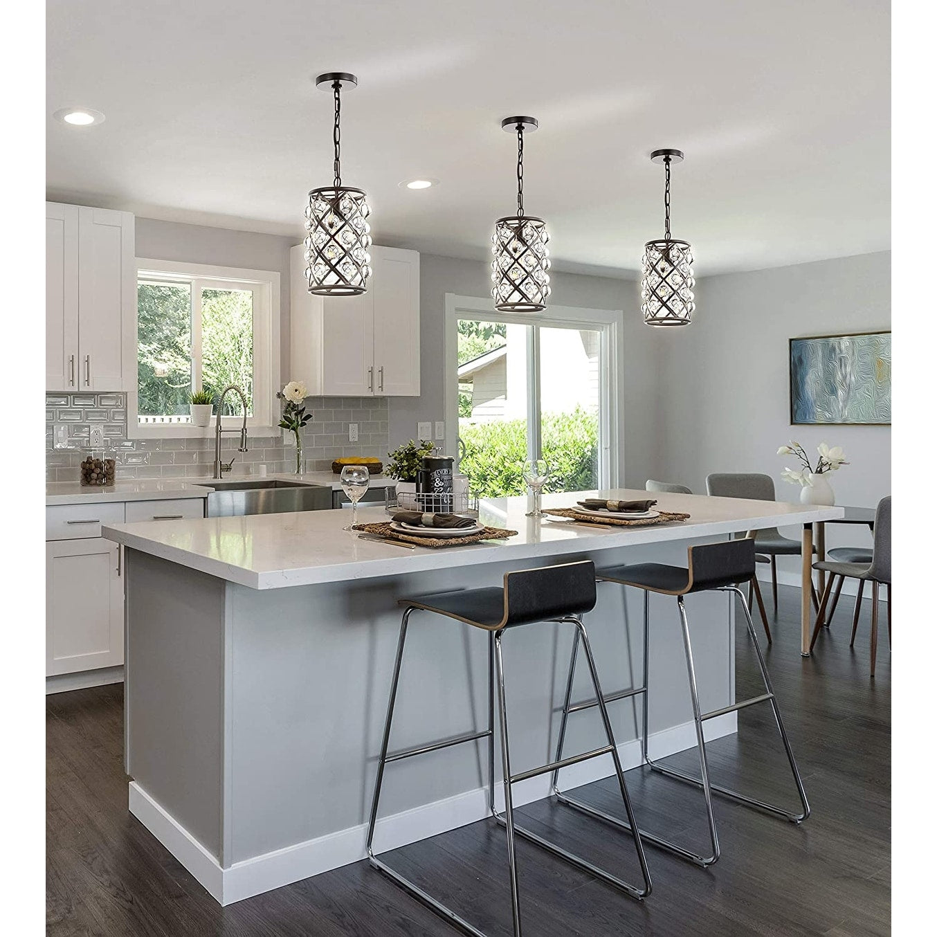 Contemporary crystal pendant light industrial cylinder black hanging light