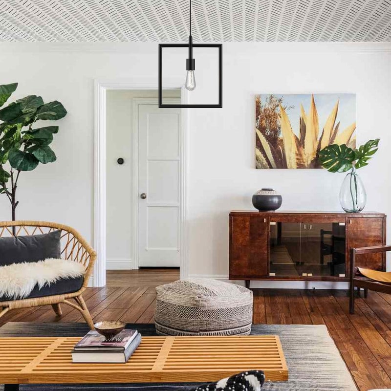 E26 Base farmhouse kitchen lights black hanging lamp steel square pendant light