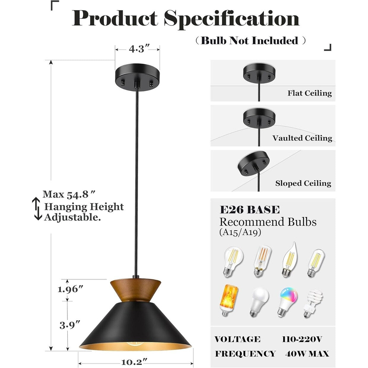 Farmhouse hanging lamp black pendant light metal,wood bedroom light