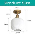 Farmhouse light fixture glass, metal ceiling lighting gold flush mount light