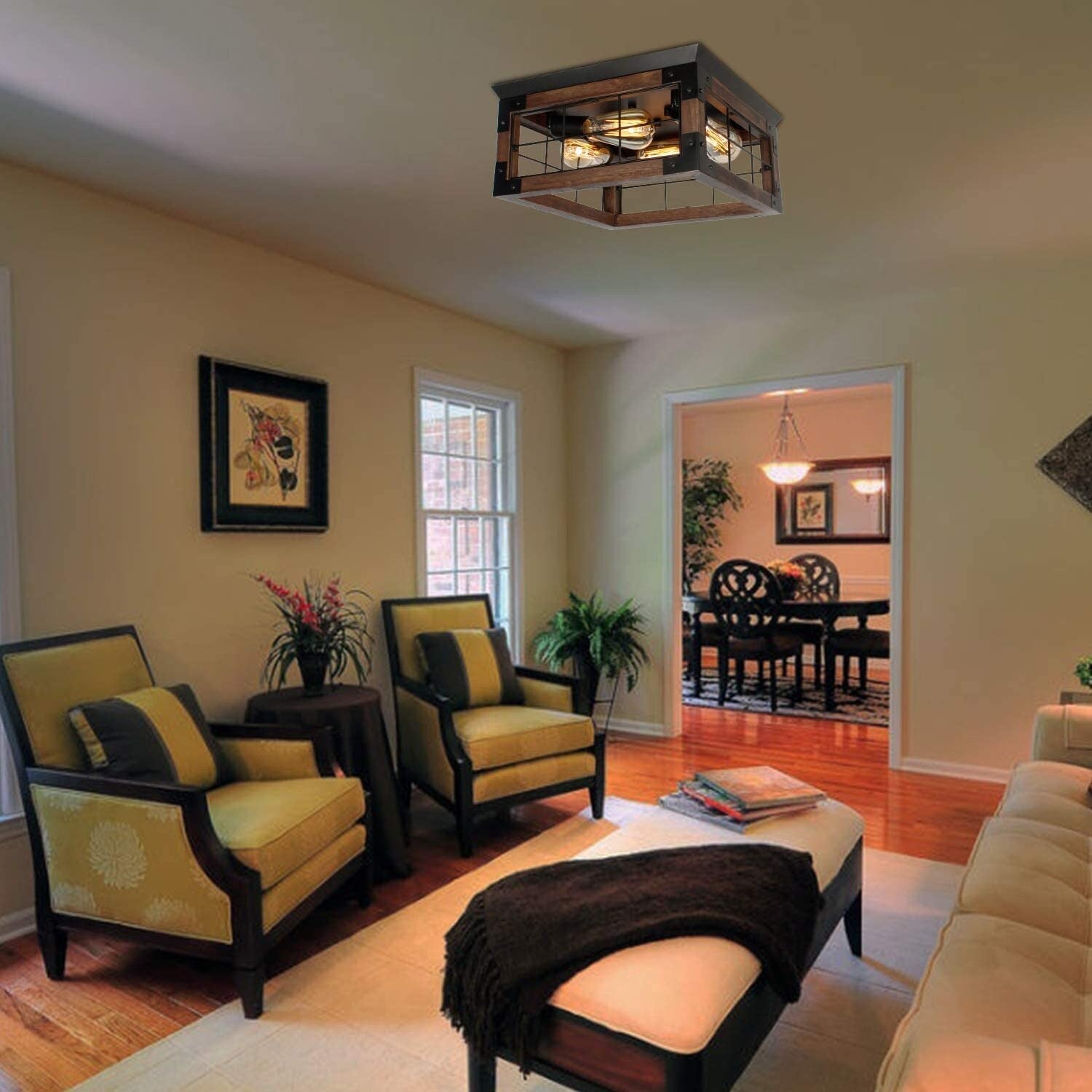 Farmhouse vintage ceiling lamp wood black flush mount light