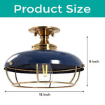Industrial ceiling lighting brass and navy blue mount flush light , metal dining light