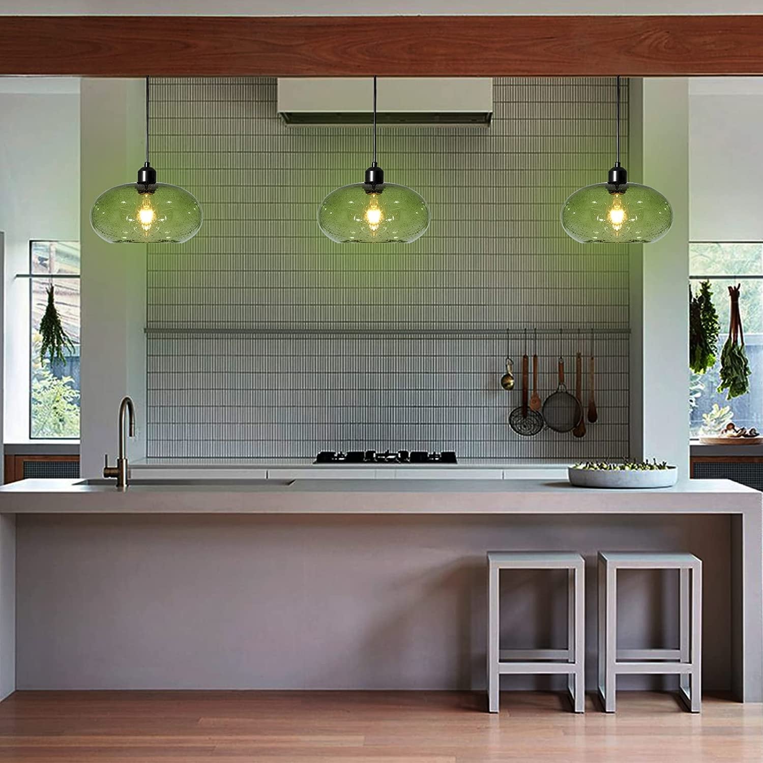 Industrial green glass pendant light kitchen island hanging lighting